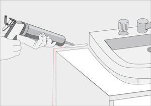 Uso de silocona para bao y cocina en bordes del mueble de lavamanos