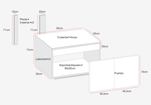 Componentes para construir mueble para lavamanos con medidas